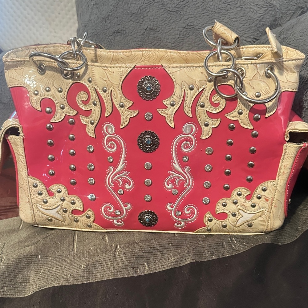 Stylish Pink and Cream Women's Handbag